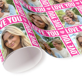 Papel De Presente Colagem de Fotos 4 Coração Rosa Moderno Amor Fofo