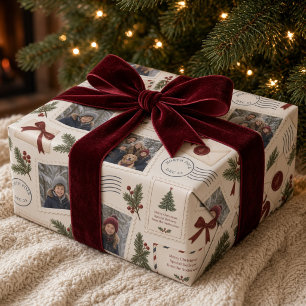 Papel De Presente Colagem de Fotos de Cartão Postal de Natal Vintage