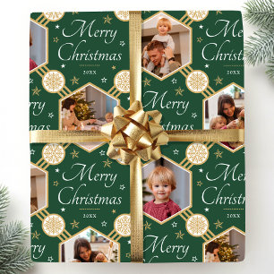 Papel De Presente Colagem de Fotos de Floco de Neve de Natal Elegant