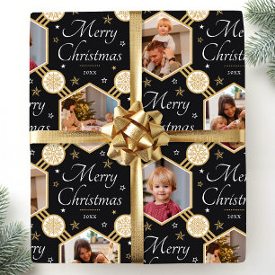 Papel De Presente Colagem de Fotos de Floco de Neve de Natal Elegant
