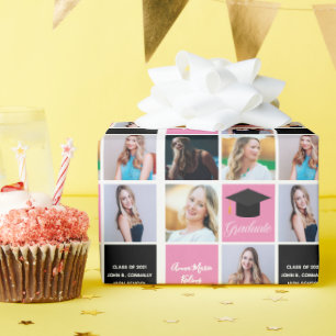 Papel De Presente Colagem de Fotos de Graduação 2023 Cor-de-Rosa-Chi