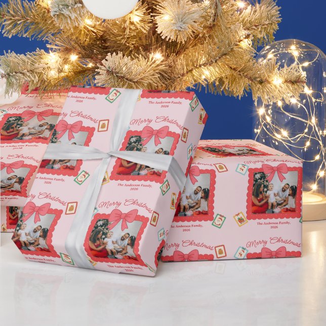 Papel De Presente Colagem de Fotos de Natal Personalizada e Fofa (Feriados)