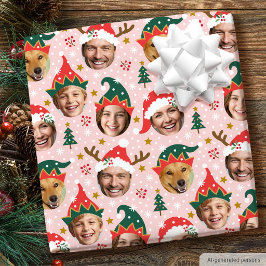 Papel De Presente Colagem de Fotos de Natal Rosto Engraçado Festivo 