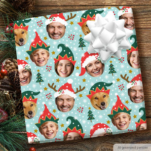 Papel De Presente Colagem de Fotos de Natal Rosto Engraçado Festivo
