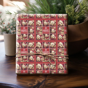 Papel De Presente Colagem de Fotos de Natal Vermelho Branco