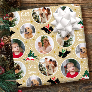 Papel De Presente Colagem de Fotos de Natal Vintage com Cachorro Sco