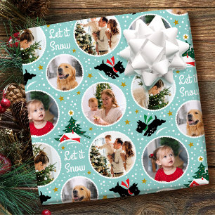Papel De Presente Colagem de Fotos de Natal Vintage Scottie Dog Aqua