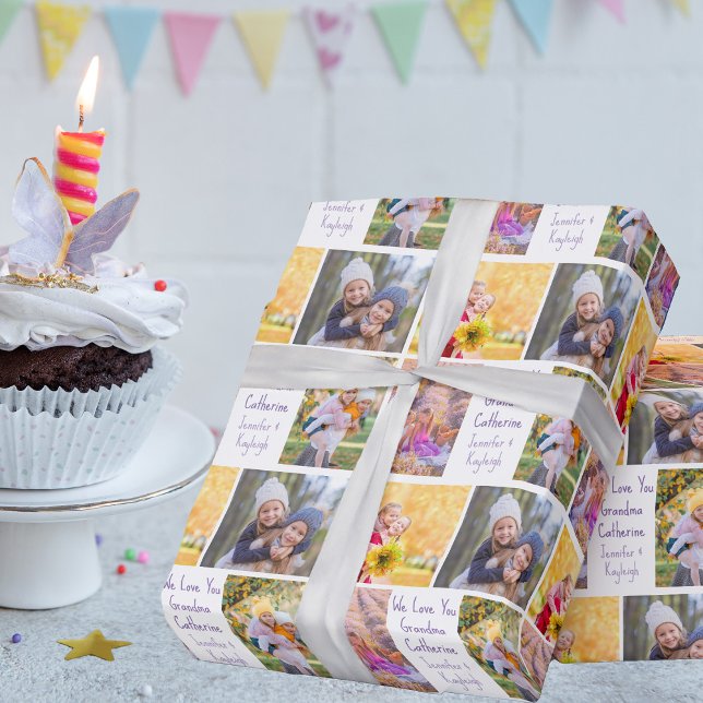 Papel De Presente Colagem de Fotos de Netos de Aniversário da Vovó P (Criador carregado)