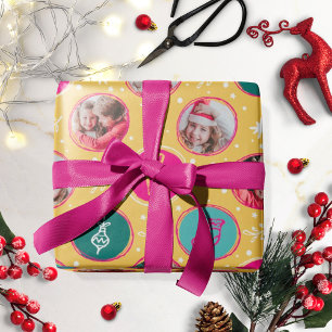 Papel De Presente Colagem de Fotos Divertida Natal Amarelo Brilhante