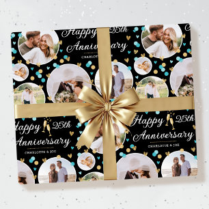Papel De Presente Colagem de Fotos do Aniversário de Casamento Teal 