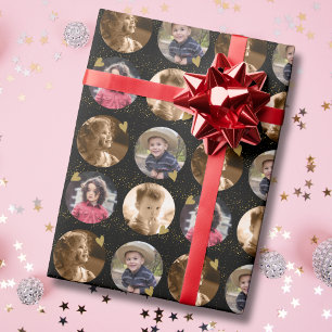 Papel De Presente Colagem de Fotos em Círculo Preta e Dourada Person