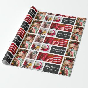 Papel De Presente Colagem de Fotos no Natal 5 com Nome da Família, 