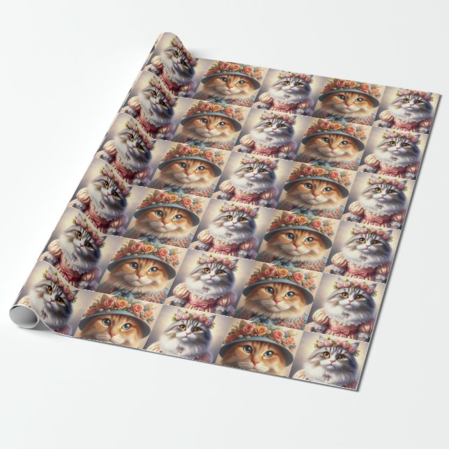 Papel De Presente Colagem de Gatos Vestidos (Desenrolado)
