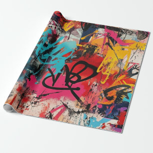 Papel De Presente Colagem de Grafite Urbana com Cores Intensas Pintu