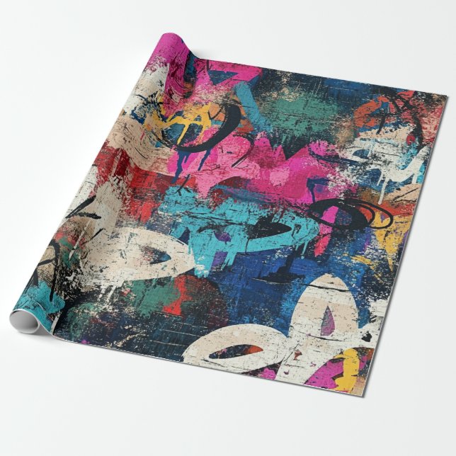 Papel De Presente Colagem de Grafite Urbana com Cores Intensas  Tint (Desenrolado)