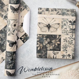 Papel De Presente Colagem de Halloween Vintage Moth & Botanage Grung