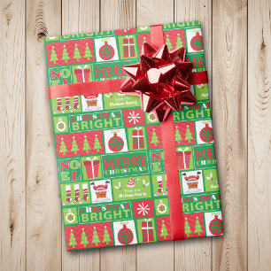 Papel De Presente Colagem de Imagens de Natal Vermelhas e Verdes Fof
