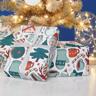 Papel De Presente Colagem de Natal Alegre, Árvores de Natal, Luvas