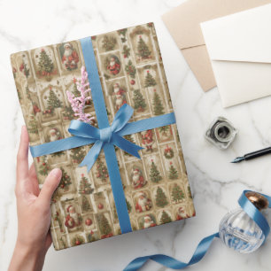 Papel De Presente Colagem de Natal com Design de Efêmeras do Papai N