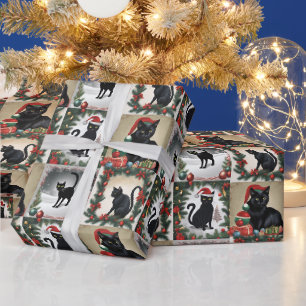 Papel De Presente Colagem de Natal de Gatos Pretos Fofos para Amante