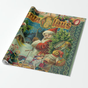 Papel De Presente Colagem de Natal do Papai Noel Vitoriano Antigo