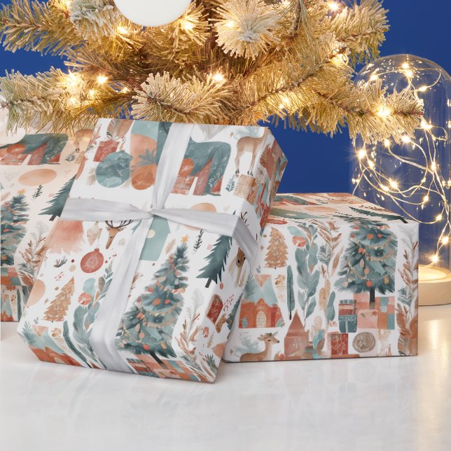 Papel De Presente Colagem de Natal Moderno Boho (Feriados)