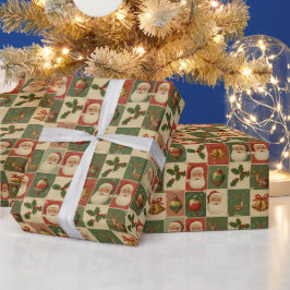 Papel De Presente Colagem de Natal Retro Holly Jolly