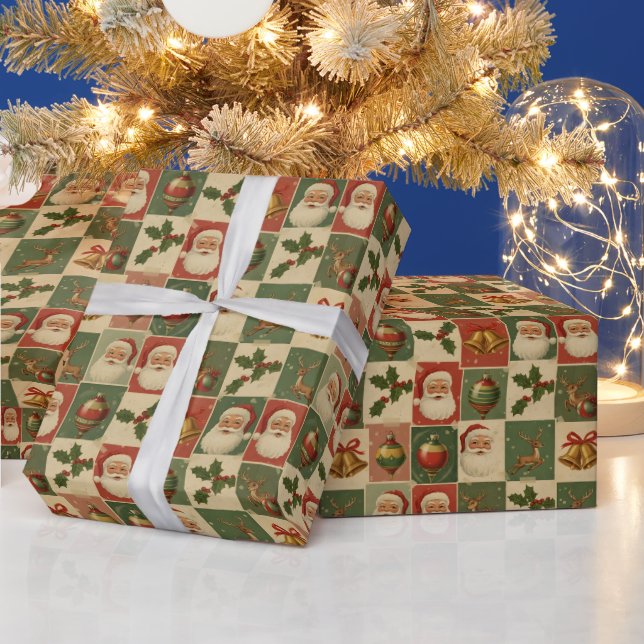 Papel De Presente Colagem de Natal Retro Holly Jolly (Feriados)