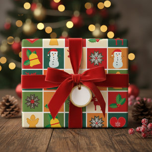 Papel De Presente Colagem de Natal Tradicional Angel Heart Snowman