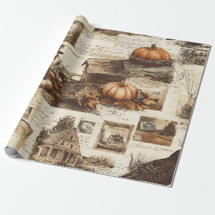 Papel De Presente Colagem de outono de Vintage   Ephemera Rustic Sep
