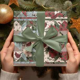 Papel De Presente Colagem de Patches Xmas Elegante com Animais Flore