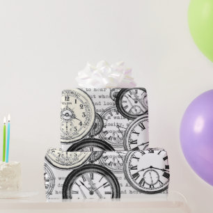 Papel De Presente Colagem de Relógio de Bolso Vitoriano Alice no Paí