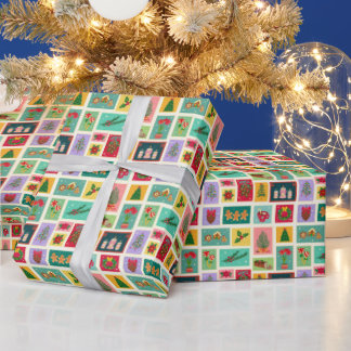 Papel De Presente Colagem de Selos de Natal Retro Padrão de Férias