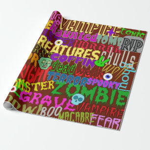 Papel De Presente Colagem de Textos Spooky