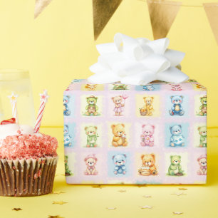 Papel De Presente Colagem de ursinhos de pelúcia multi e brinquedos 