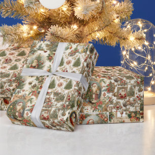 Papel De Presente Colagem do Papai Noel Vitoriano Natal Retrô Aleg