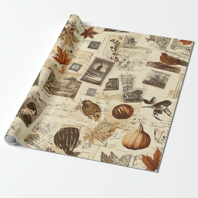 Papel De Presente Colagem Ephemera de outono Russo | Terra Quente (Desenrolado)