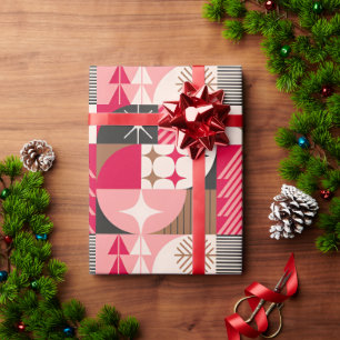 Papel De Presente Colagem Festiva de Natal de Presentes, Árvores, Or
