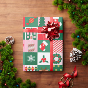 Papel De Presente Colagem Festivo de Natal de Presentes, Árvores, Or