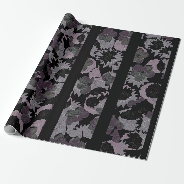 Papel De Presente Colagem floral rústica com padrão listrado (Desenrolado)