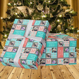 Papel De Presente Colagem Fotográfica Moderna JOY Coral Turquoise Re