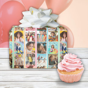 Papel De Presente Colagem Fotográfica Simples Stripes Aniversário