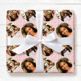 Papel De Presente Colagem Moderna de 4 Fotos Círculo Coração Rosa Br