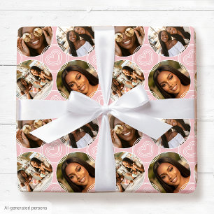 Papel De Presente Colagem Moderna de 4 Fotos Círculo Coração Rosa Br
