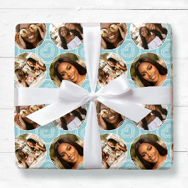 Papel De Presente Colagem Moderna de 4 Fotos Círculo Padrão Coração 