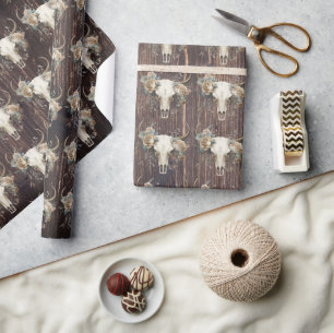 Papel De Presente Colagem oeste selvagem oeste-oeste do crânio da ma