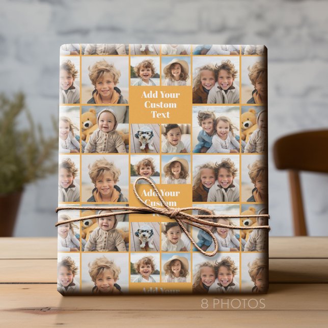Papel De Presente Colagem Personalizada 8 Foto - Texto Personalizado (Custom Photo Collage Wrapping Paper - All Occasion)