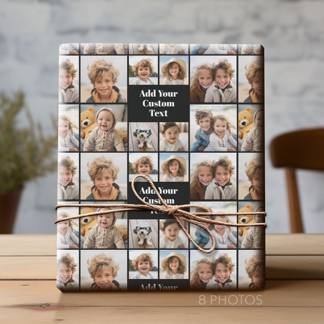 Papel De Presente Colagem Personalizada 8 Fotos - Texto Personalizad (Custom Photo Collage Wrapping Paper - All Occasion)