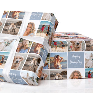 Papel De Presente Colagem Personalizada de Fotos Aniversário Moderna