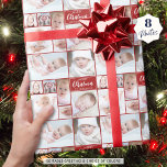 Papel De Presente Colagem Personalizada de Fotos do Red Christmas 8<br><div class="desc">Crie sua própria saudação personalizada e escolha de cores repetindo colagem fotográfica colagem novidade de Natal com este modelo de colagem fotográfica fácil de carregar com 8 imagens em várias formas e tamanhos, tanto horizontais como verticais, para acomodar uma grande variedade de assuntos fotográficos, a saudação editável de MERRY CHRISTMAS...</div>